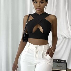 Chic Black Cross-Front Women's Top